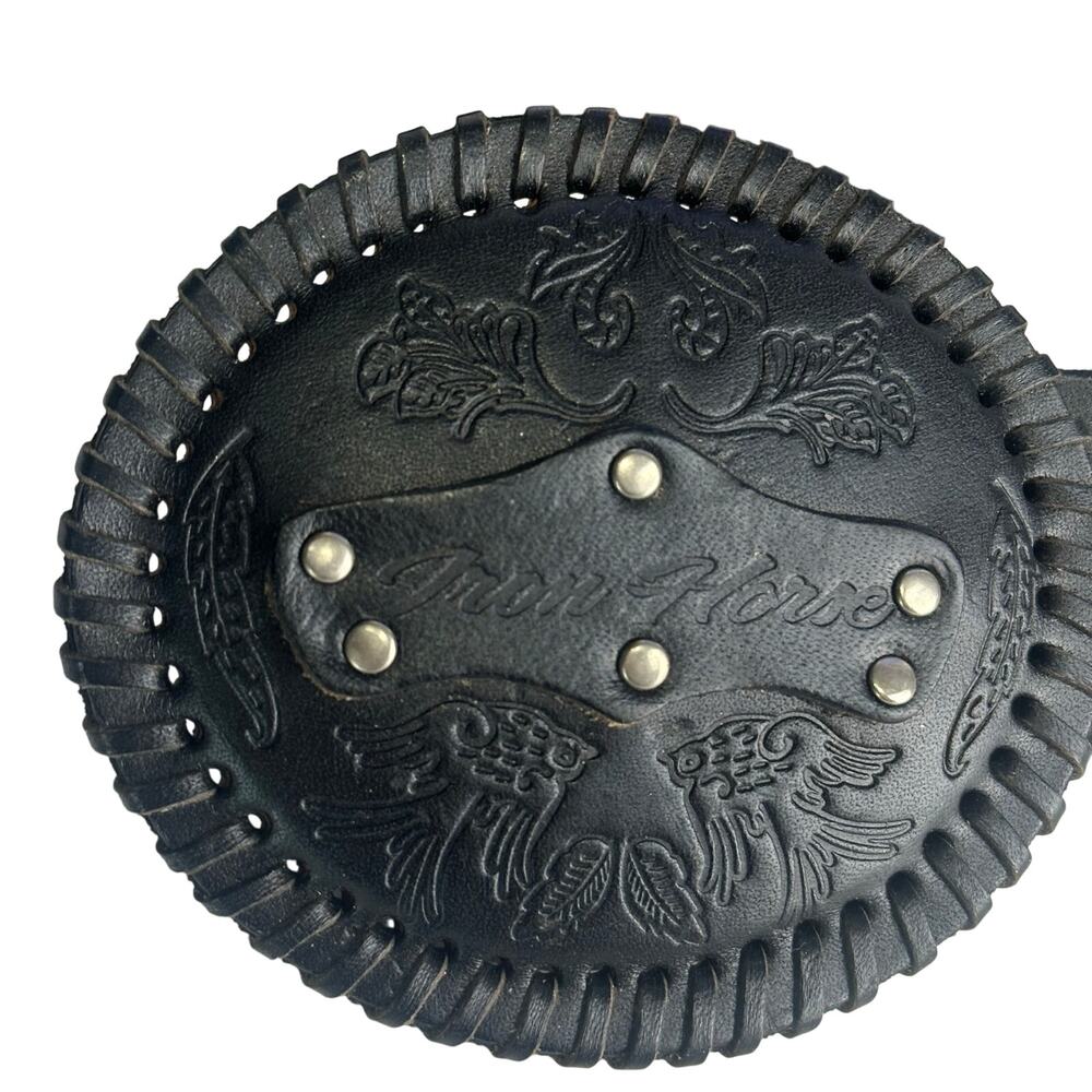 Iron Horse Black Studded Embossed Leather Belt with leather Buckle Size S/M